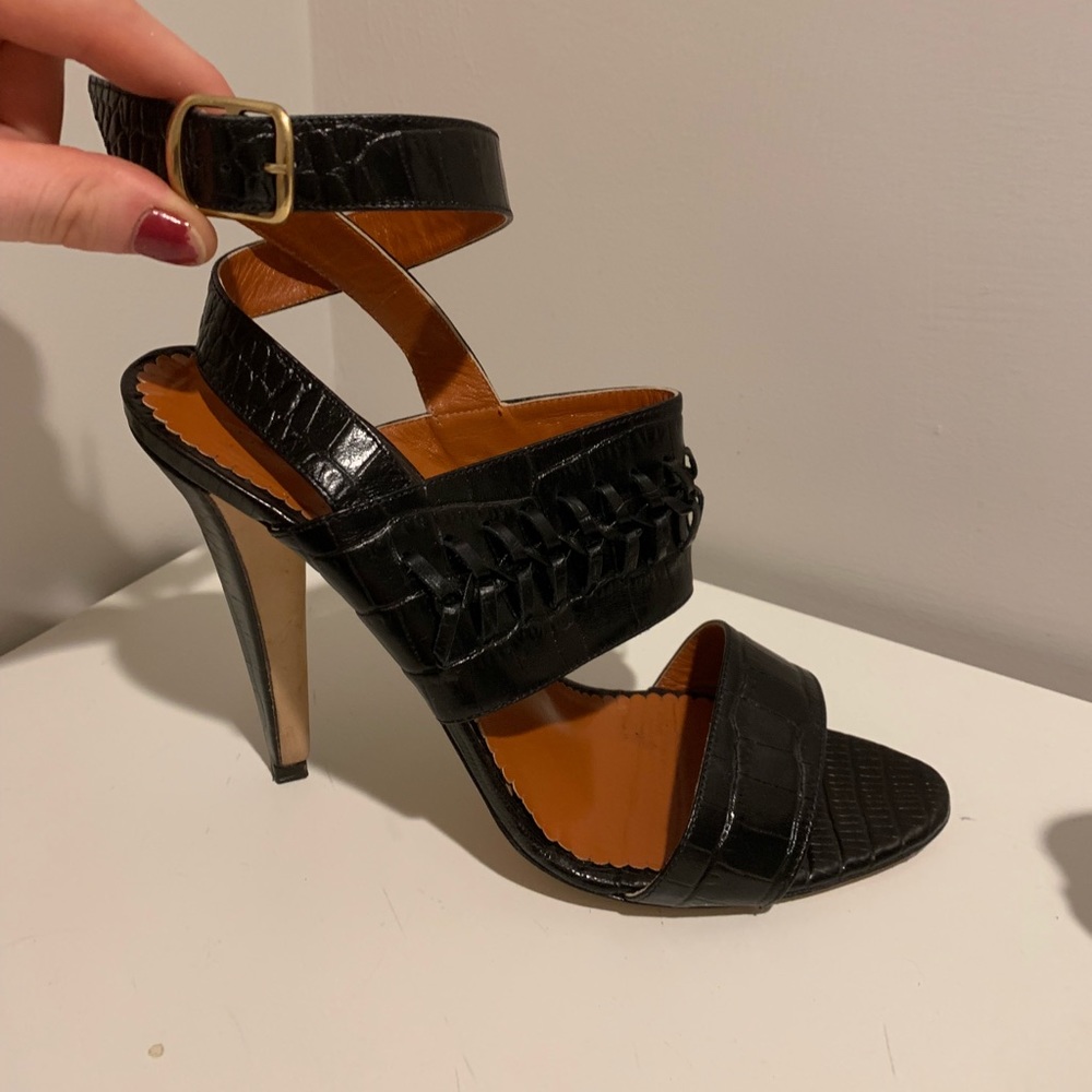 Oscar de la Renta black snake skin heels size 39